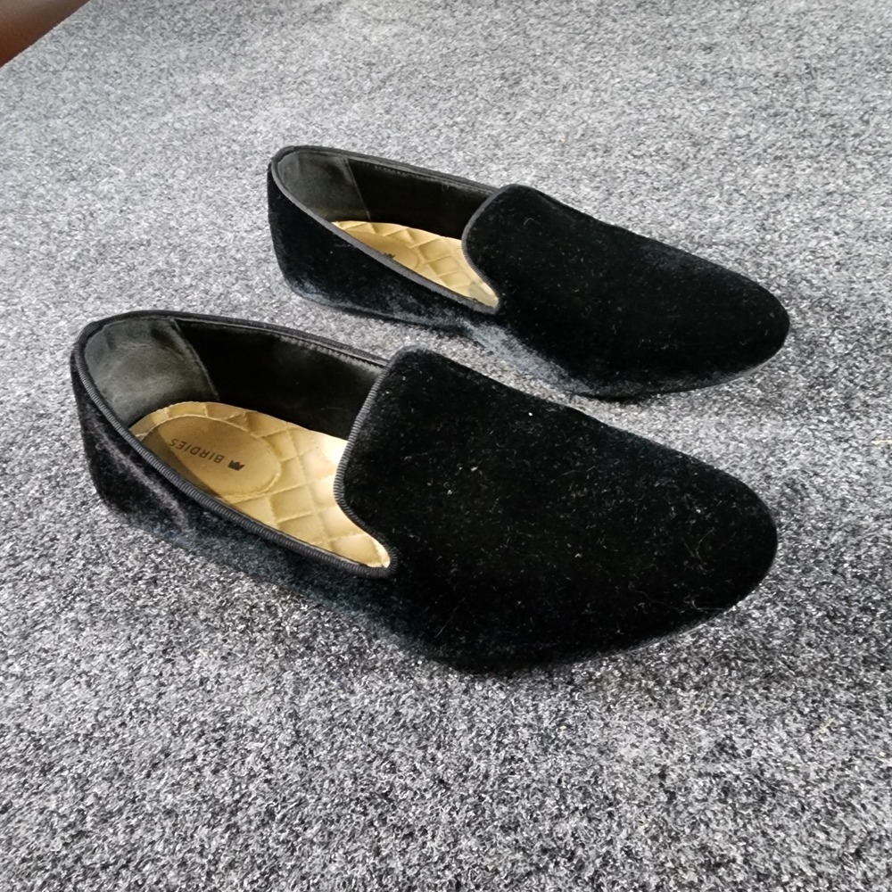 Birdies Flats 7.5 Womens Black The Starling Velvet Slip On Round Toe Comfort